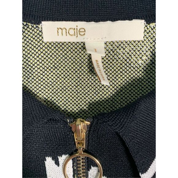 Maje Women's Black Daisy Print Jacquard Quarter Zip Polo Shirt Size 1 Sm… - Picture 6 of 16